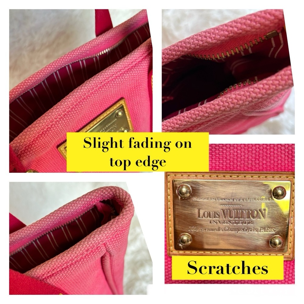 LOUIS VUITTON Antigua Cabas Hippo MM Women’s Shoulder Bag Tote Bag Pink Red - Picture 13 of 17